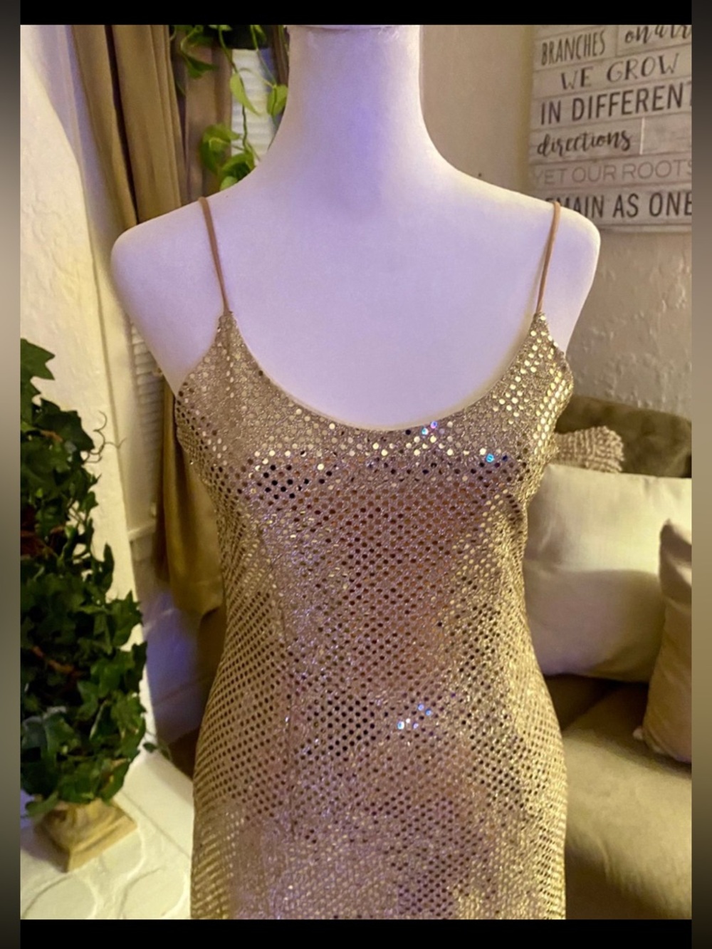 Gold Sequin Slip Dress with Spaghetti Straps🌺 - Picture 2 of 8